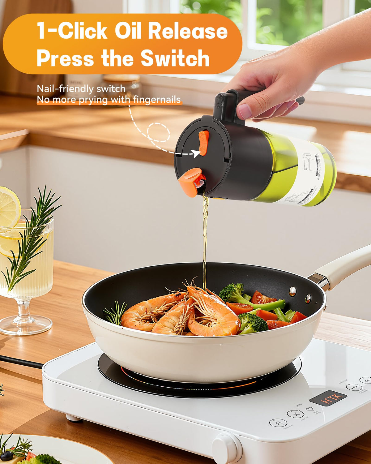 OURCABECUE Upgrade 2-in-1 oil sprayer dark glass bottle preserves freshness.