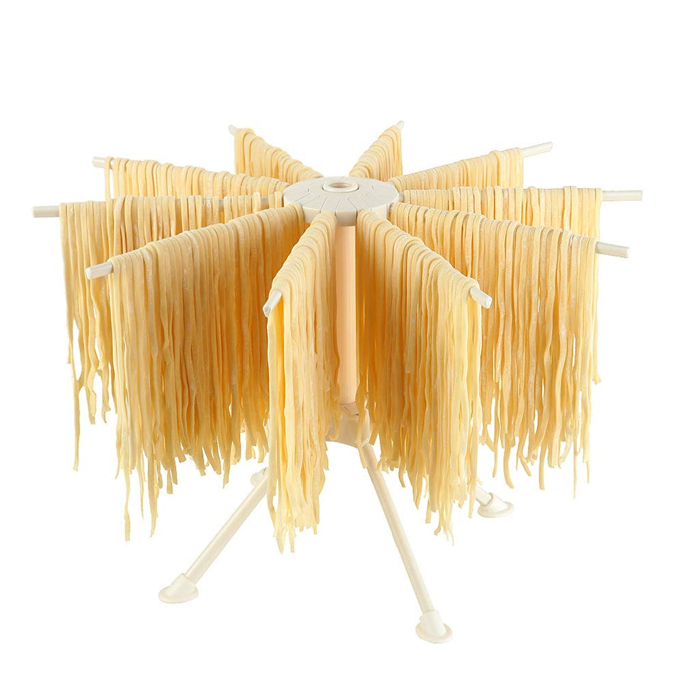 Ourokhome collapsible pasta drying rack assembled for even noodle drying.