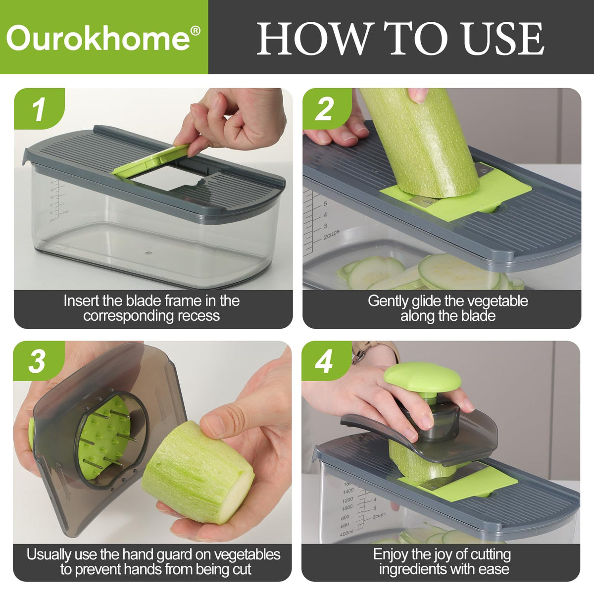Ourokhome detachable pusher simplifies loading and cleaning.