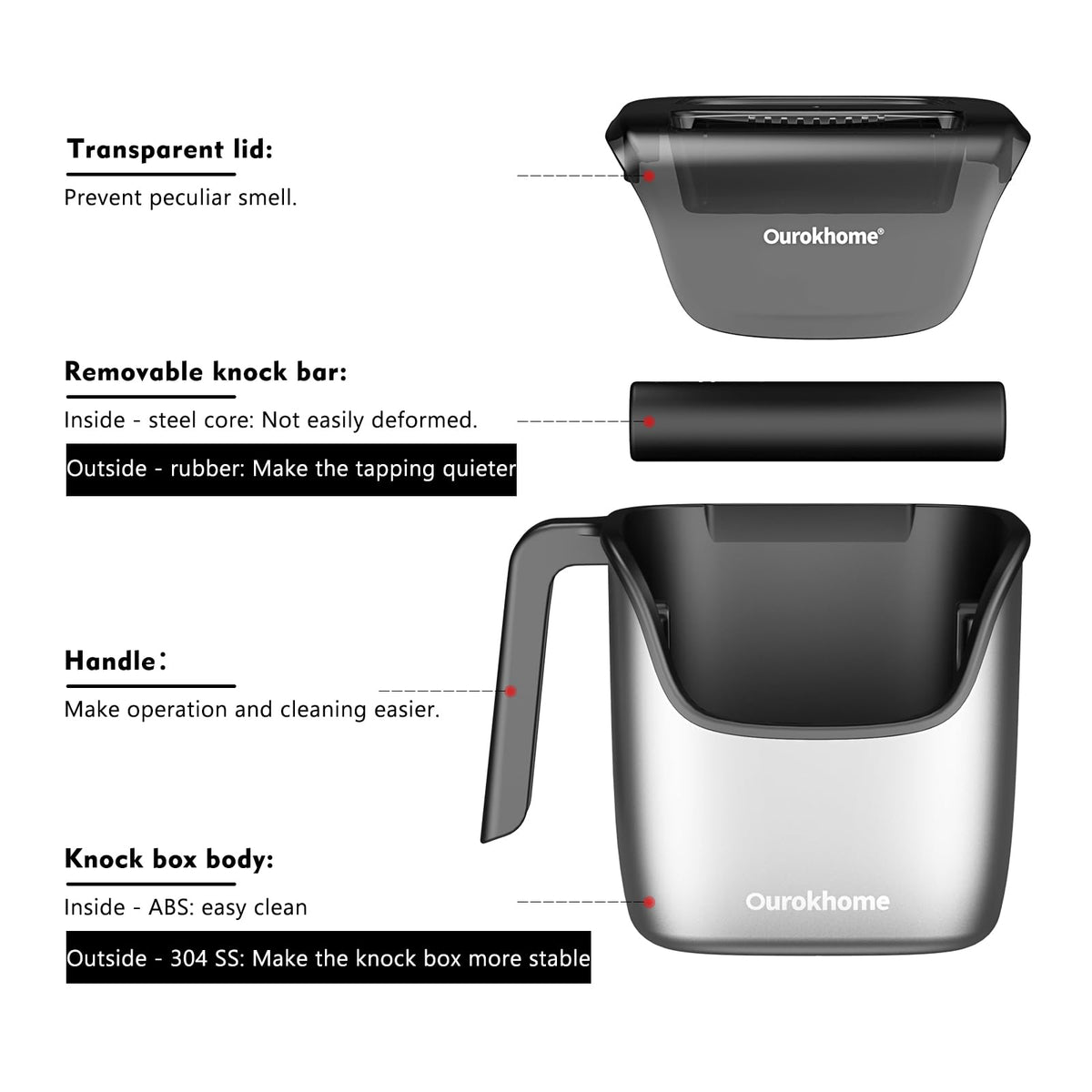 Removable knock bar for easy cleaning and fast ground disposal.