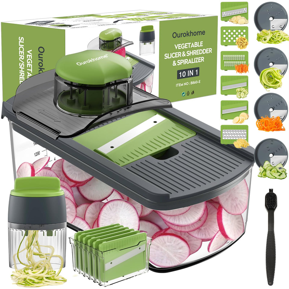 Ourokhome mandolin slicer with six blades for precise veggie prep.