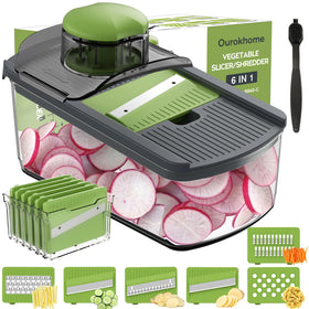 Ourokhome mandolin slicer blades array enables precise, uniform vegetable cuts.