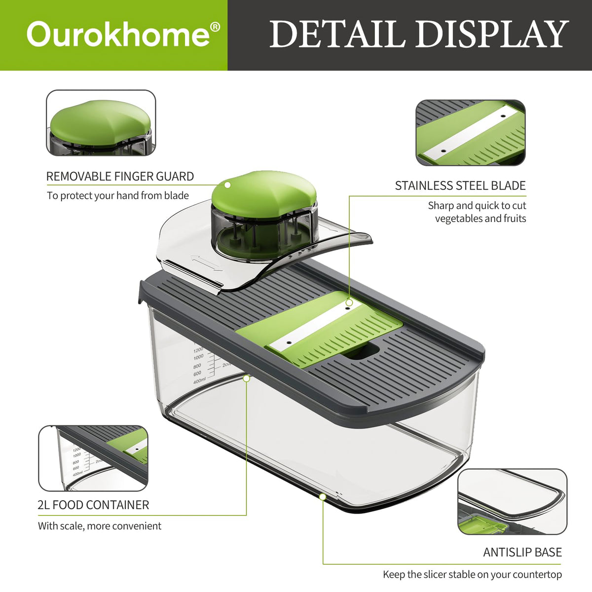 Ourokhome mandolin slicer cleaning brush removes stubborn residue.