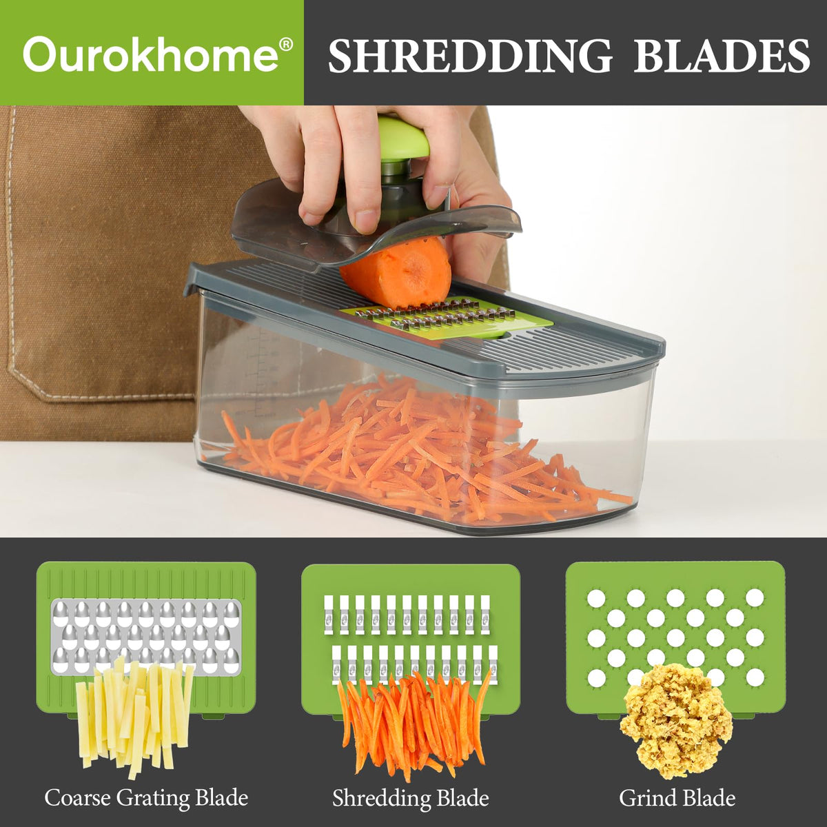 Ourokhome mandolin slicer hand guard protects fingers during slicing.