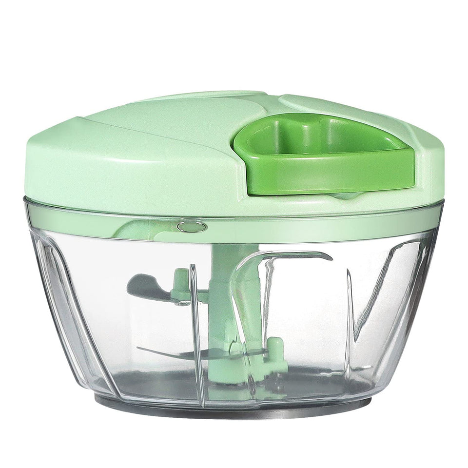 Ourokhome manual food processor in action with pull-string for quick chopping.