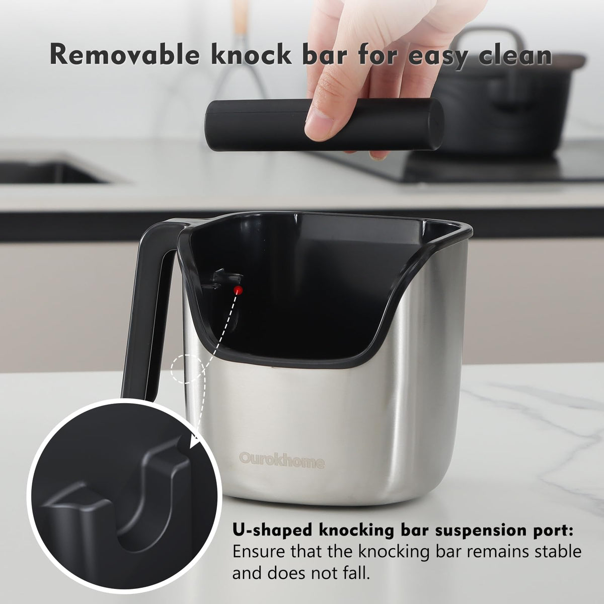 Non-slip base and handle reduce movement during use.