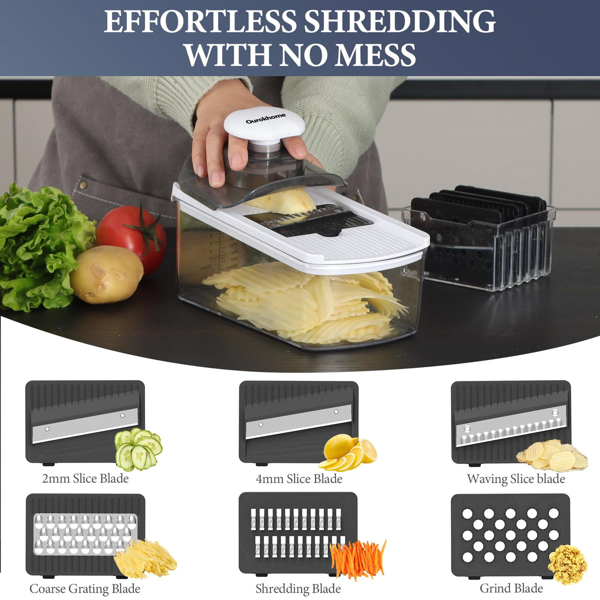 Ourokhome precision pusher and lock ensure stable, safe chopping.