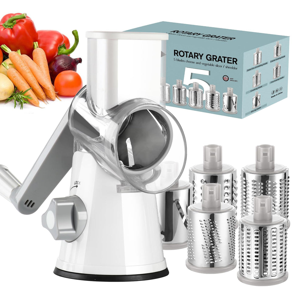 Ourokhome rotary cheese grater with hand crank for fast, even shredding.