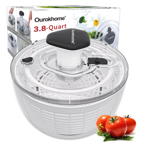 Ourokhome salad spinner with one-handed operation for fast greens drying.