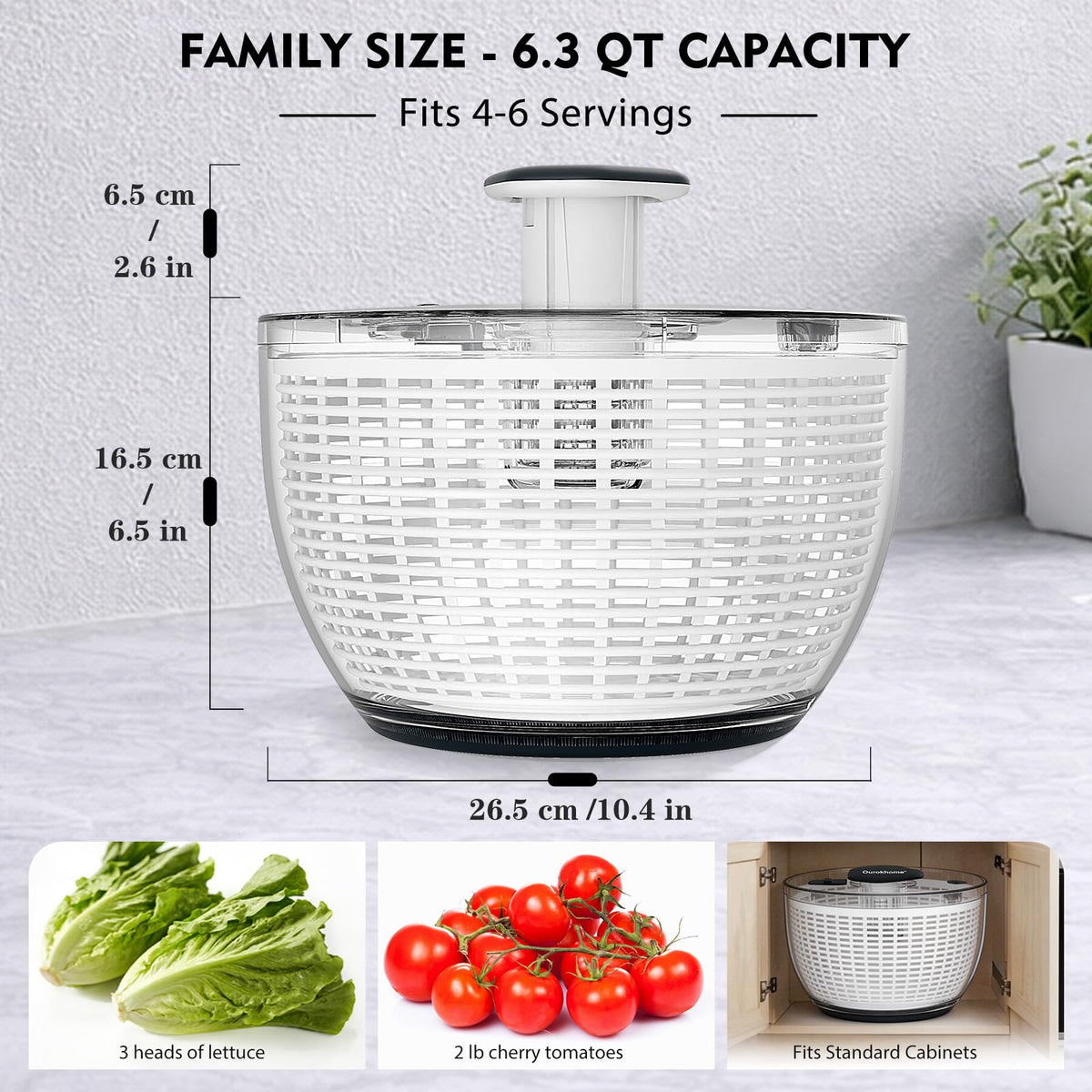 Ourokhome salad spinner pump-action demonstrates effortless one-hand drying