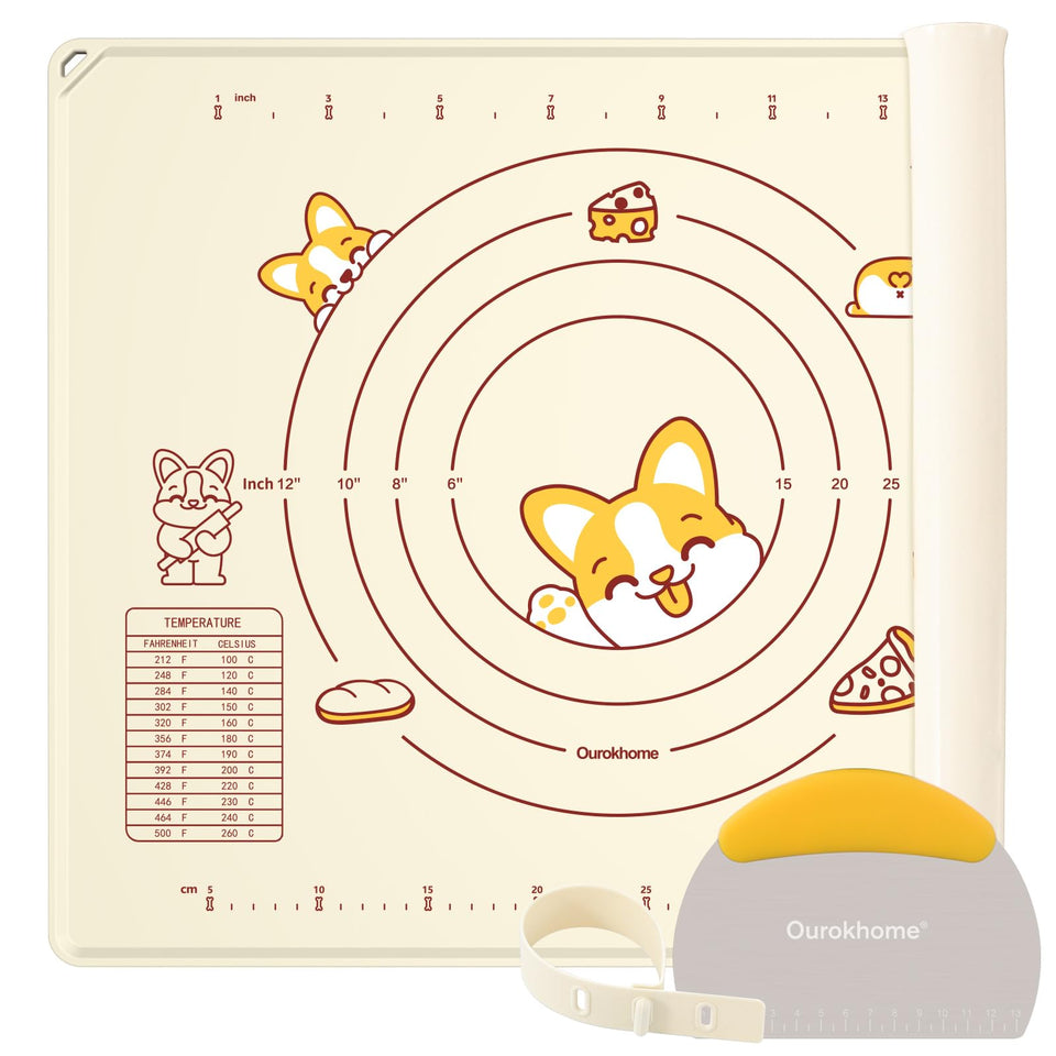 Ourokhome silicone baking mat beige with rolled dough surface for easy non-stick work