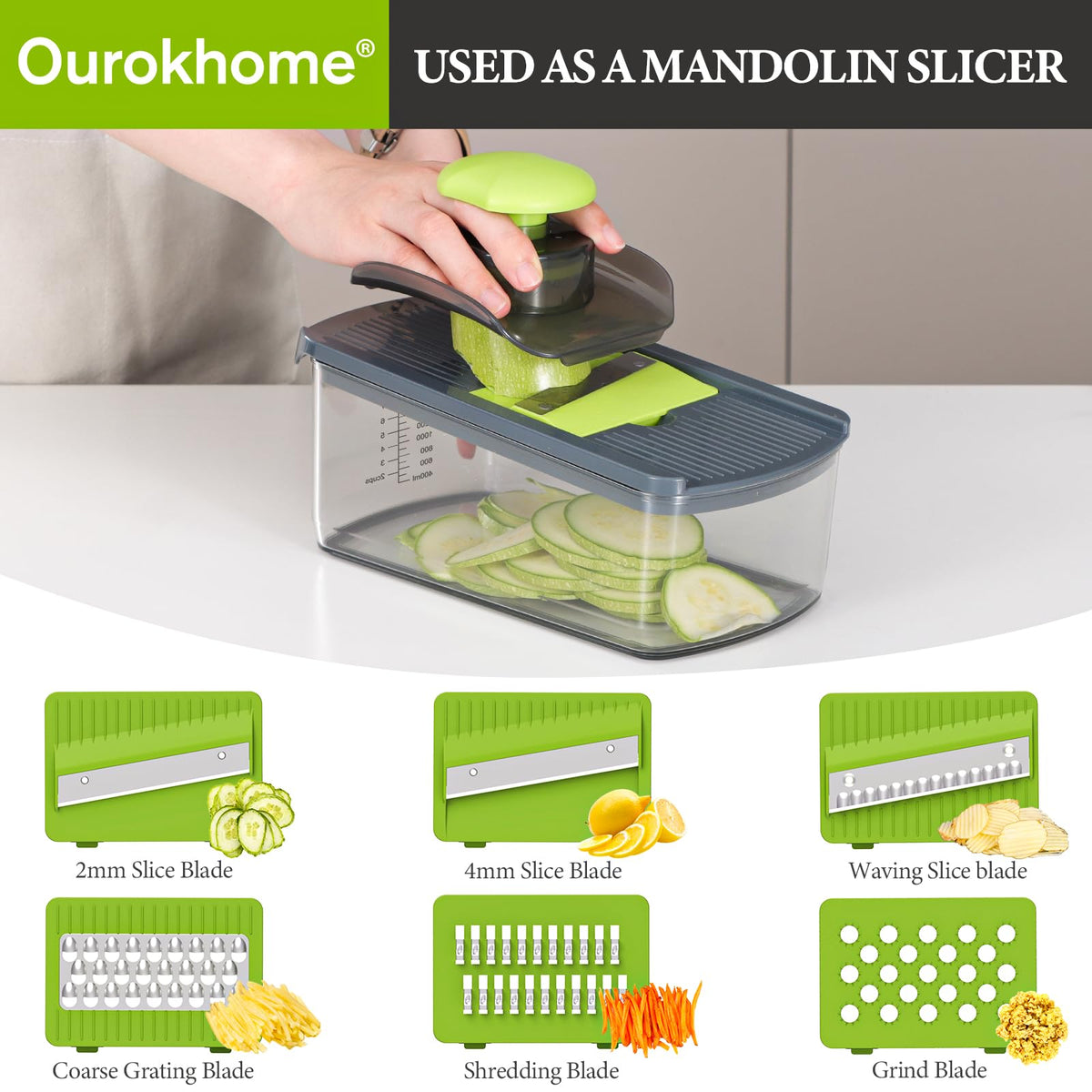 Ourokhome handheld spiralizer for quick spirals and noodles.