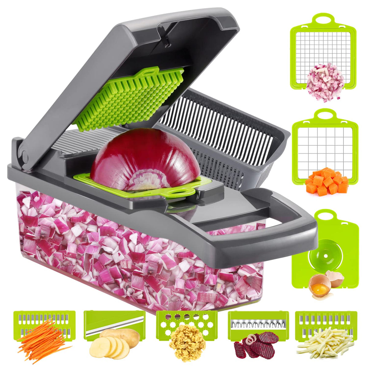Ourokhome vegetable chopper assembly enables quick meal prep and tidy countertops.