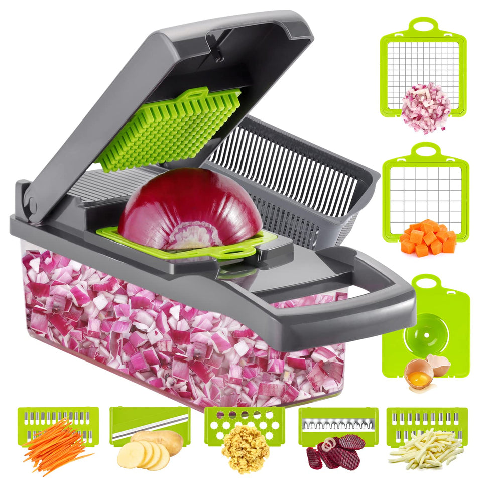 Ourokhome vegetable chopper assembly enables quick meal prep and tidy countertops.