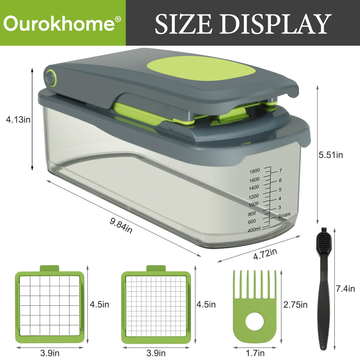 Ourokhome container tray 2L catches chopped ingredients neatly.