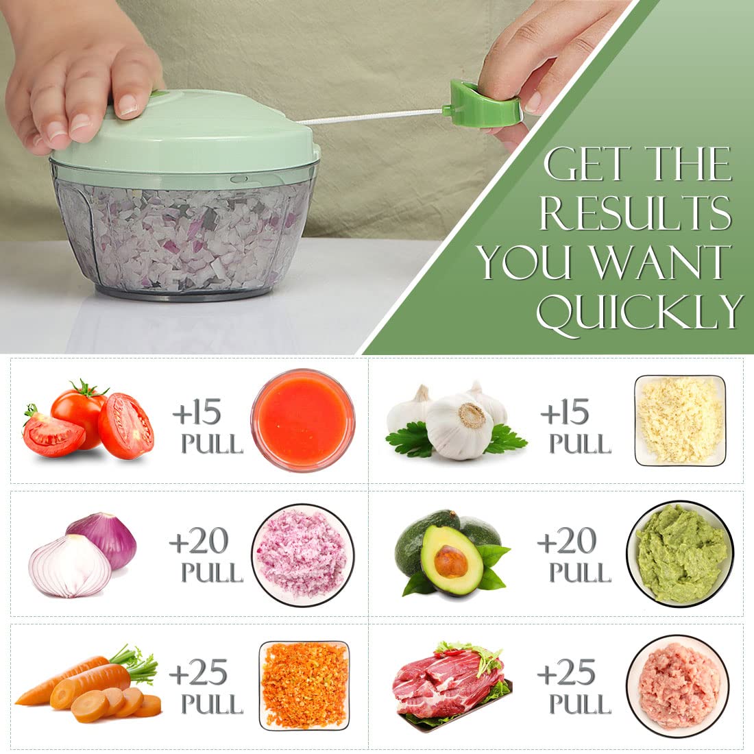Ourokhome vegetable chopper compact 500ml bowl ready for chopped veggies.