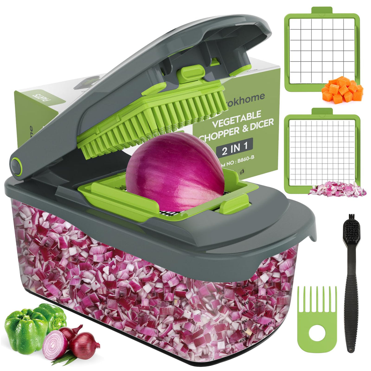 Ourokhome vegetable chopper container assembly shows sturdy build for safe chopping.