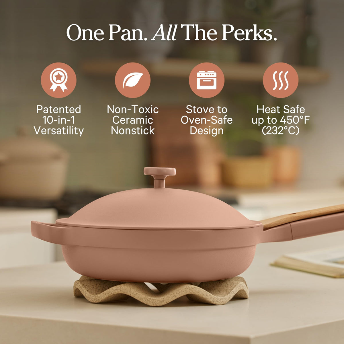 Our Place Always Pan 2.0 close-up of ceramic nonstick coating for easy release.