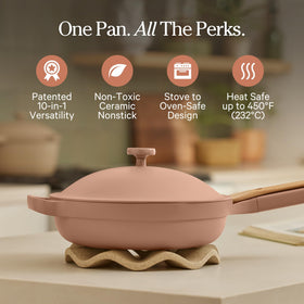 Our Place Always Pan 2.0 close-up of ceramic nonstick coating for easy release.