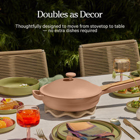 Our Place Always Pan 2.0 recycled aluminum body for lightweight durability.