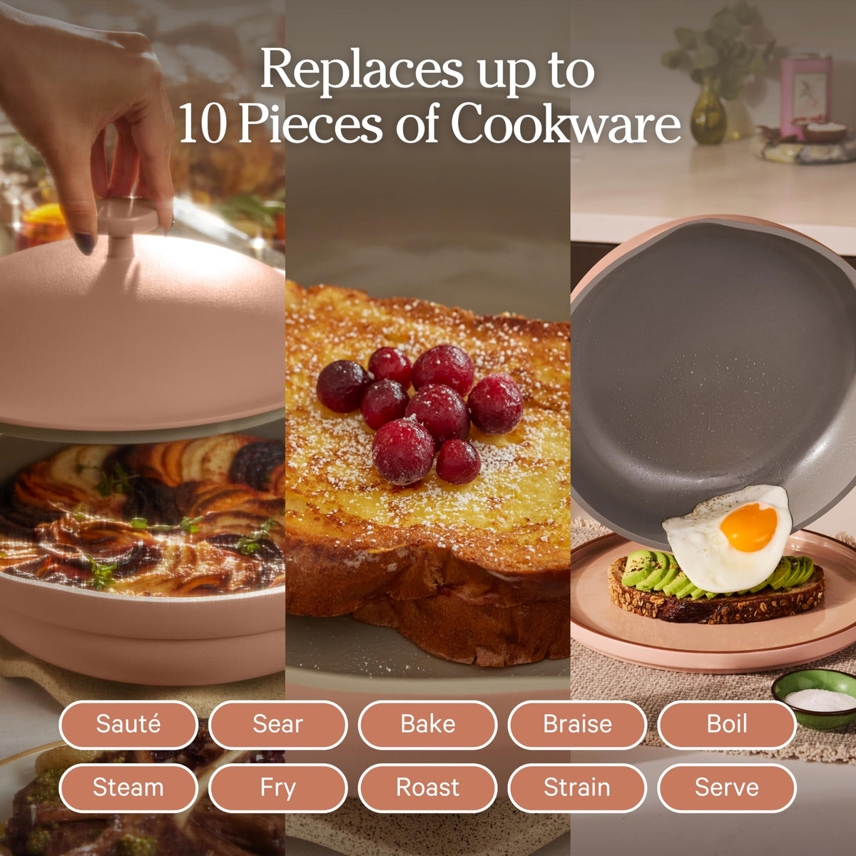 Our Place Always Pan 2.0 steamer basket in use for healthy steaming.