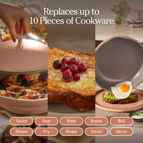 Our Place Always Pan 2.0 steamer basket in use for healthy steaming.