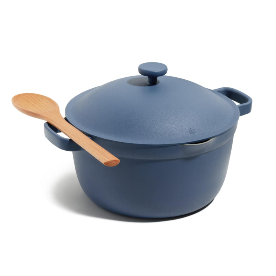 Our Place Perfect Pot with lid and strainer, ideal for family meals.