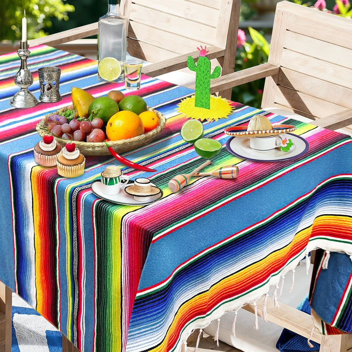 OurWarm colorful serape pattern adds vibrant motifs to any fiesta setting.