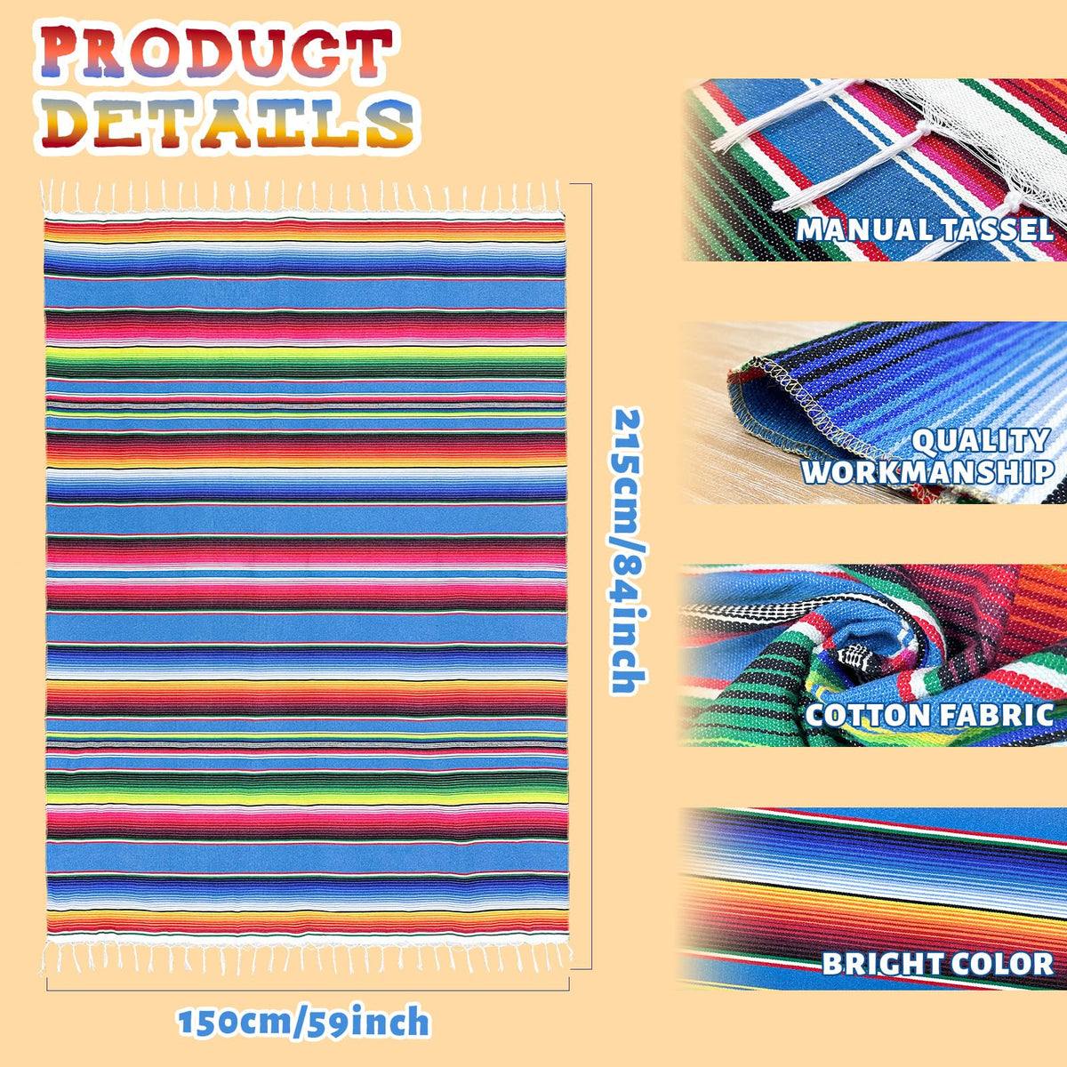 OurWarm cotton serape blanket edges highlight handwoven craftsmanship.