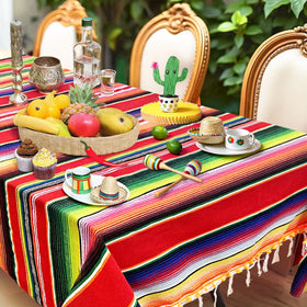 Cross-weave texture of OurWarm tablecloth for a tapestry-like look.