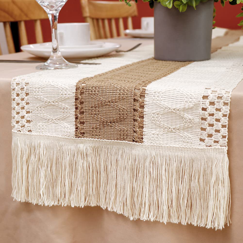 OurWarm macrame table runner bed runner option adds subtle texture.
