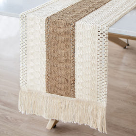 OurWarm macrame table runner fringe detail adds handmade charm to rustic tables.