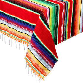 OurWarm Mexican blanket tablecloth 59x84 with striped serape design adds festive table charm.
