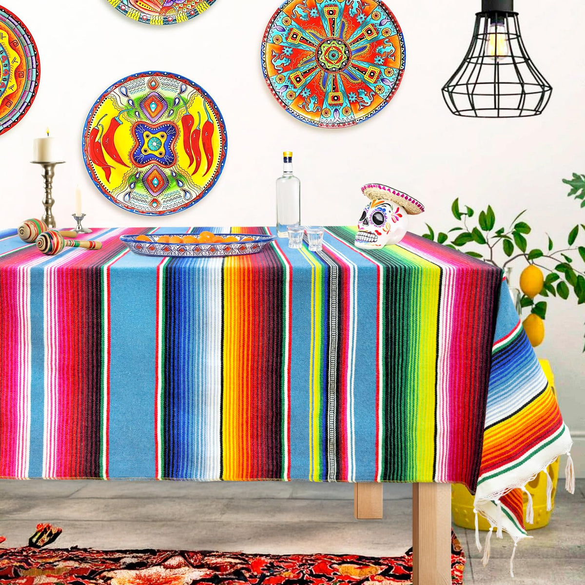 OurWarm stain-resistant handwoven serape offers easy care for busy party days.