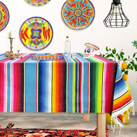 OurWarm stain-resistant handwoven serape offers easy care for busy party days.