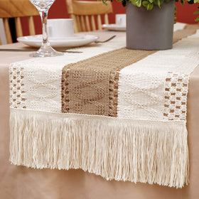OurWarm table runner on dresser decor detail adds refined texture