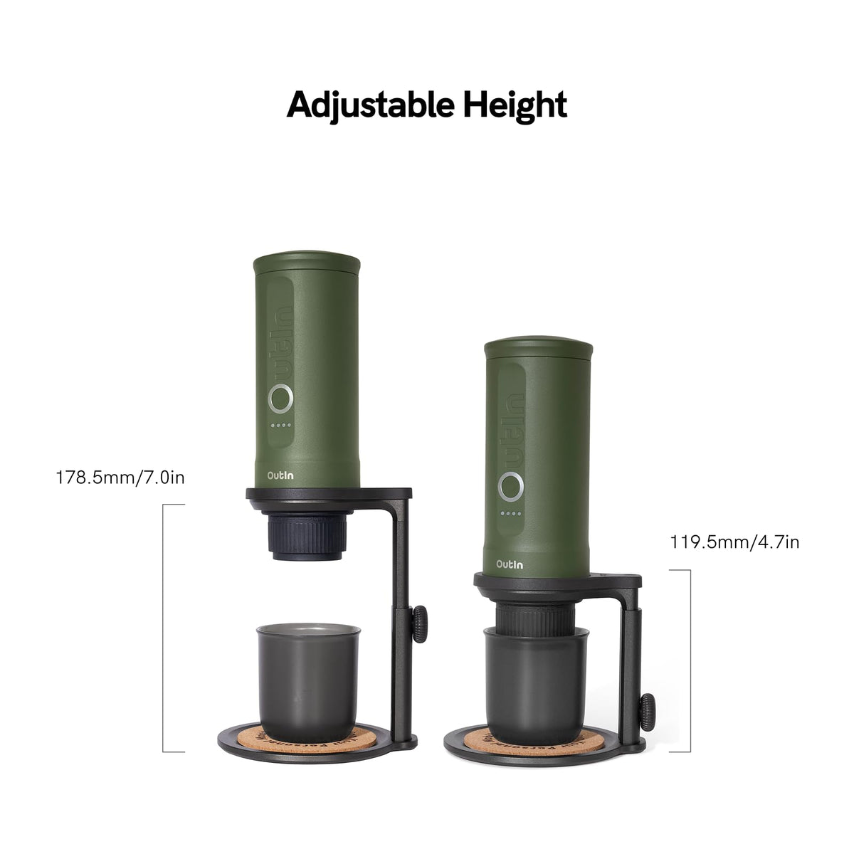 OutIn easy-assembly coffee stand ready for quick setup or travel