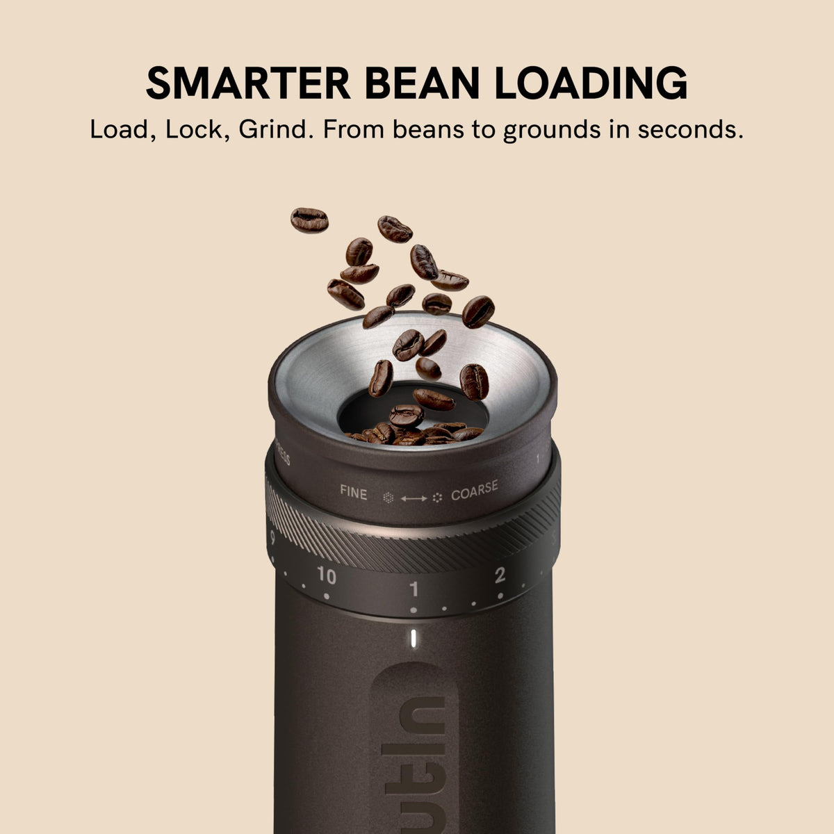 OutIn Fino grab-and-go design with detachable dosing cup