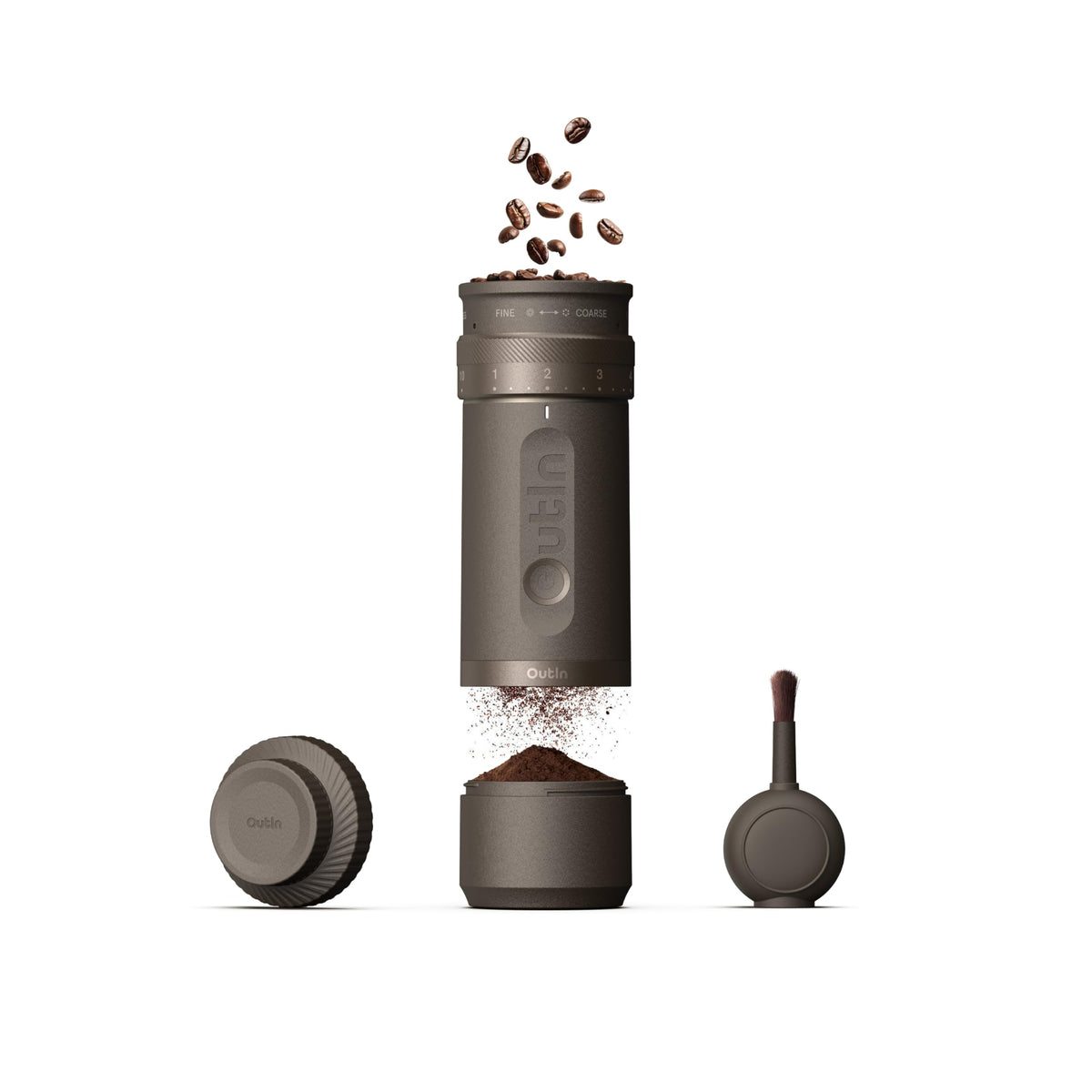 OutIn Fino grinder with 28-position dial for precise grind from espresso to French press