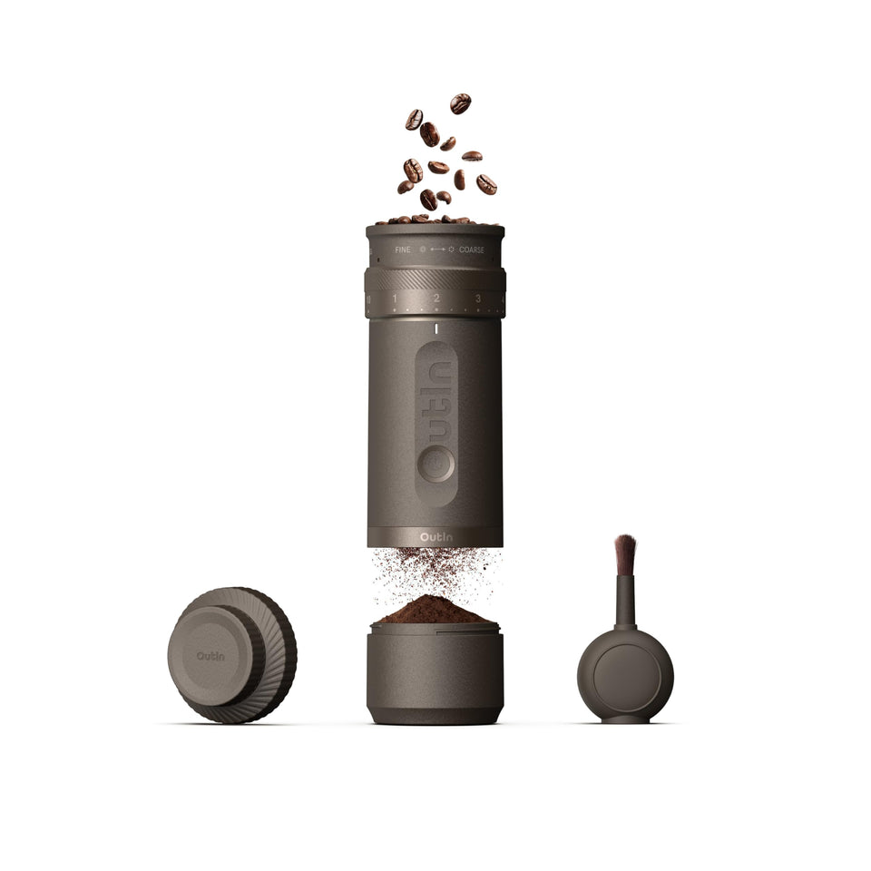 OutIn Fino grinder with 28-position dial for precise grind from espresso to French press