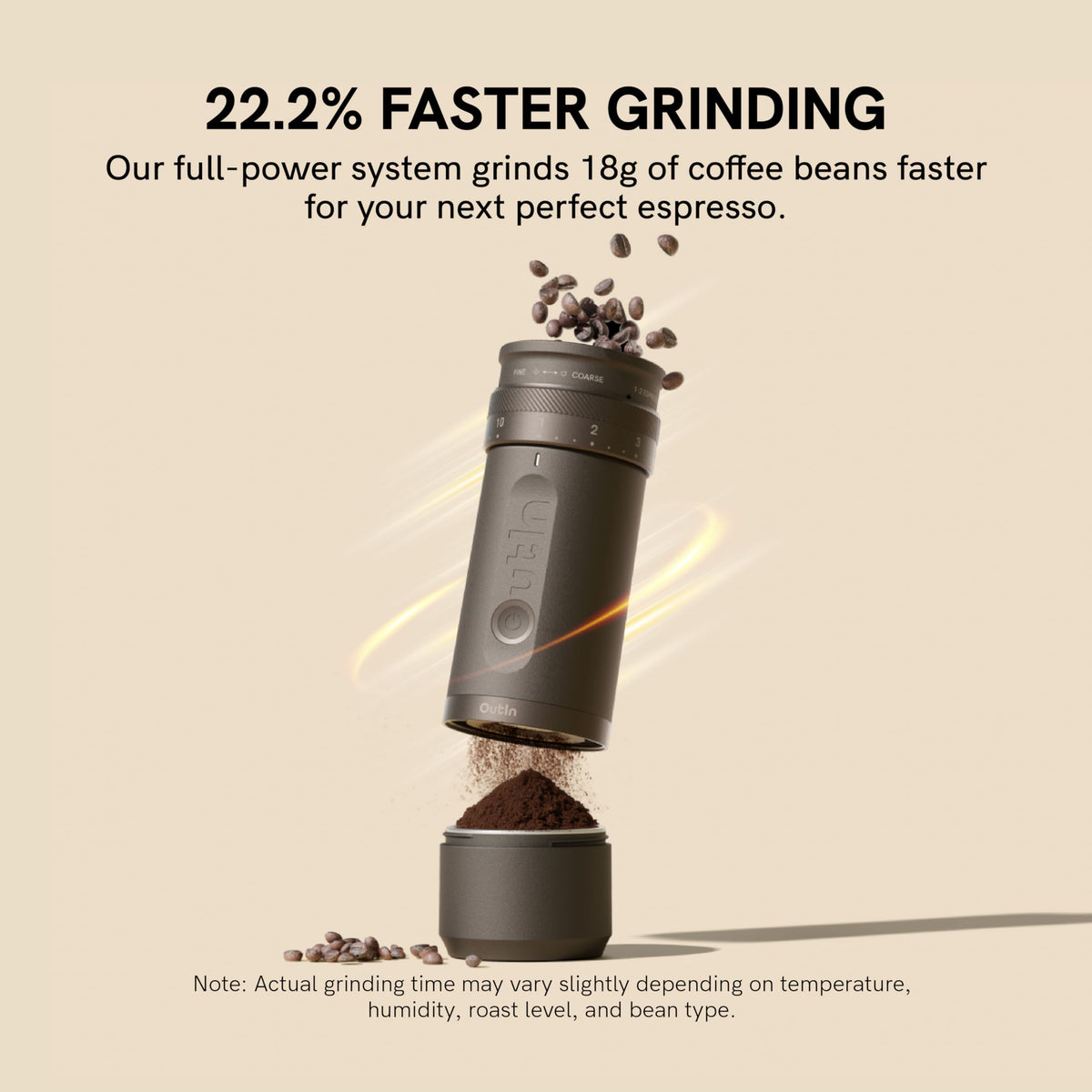 OutIn Fino USB-C fast charging powers 18 espresso shots per charge