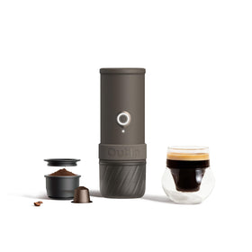 OutIn Mino portable espresso machine, front view, ideal for on-the-go adventures.
