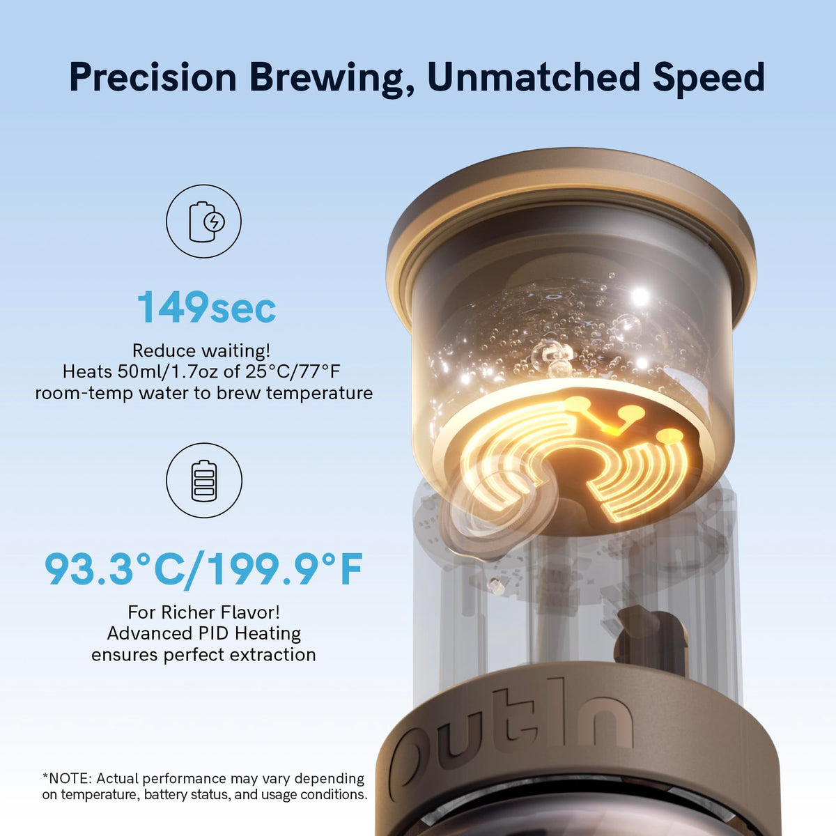 OutIn Mino stainless steel portafilter and BPA-free cup ensure safe, durable brewing.