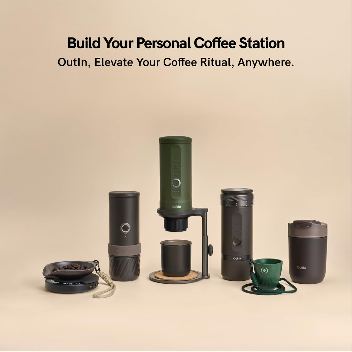 OutIn nano-compatible coffee stand paired with nano espresso for travel
