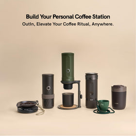 OutIn nano-compatible coffee stand paired with nano espresso for travel