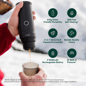 OutIn Nano espresso machine top view with one-button controls for quick brews.