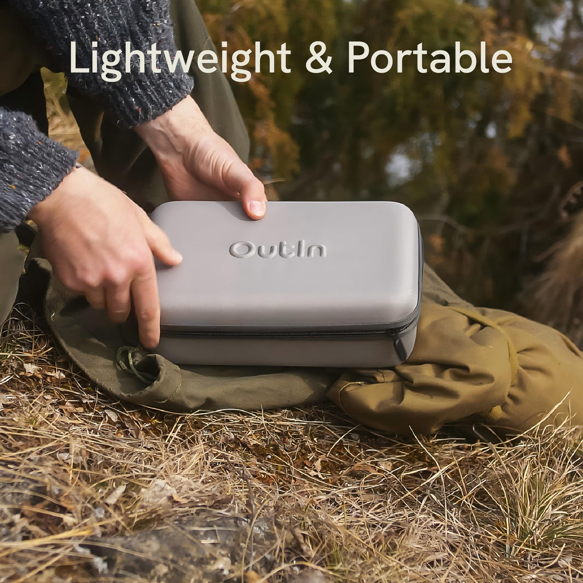 OutIn powder-bin compartment stores coffee grounds neatly on the go