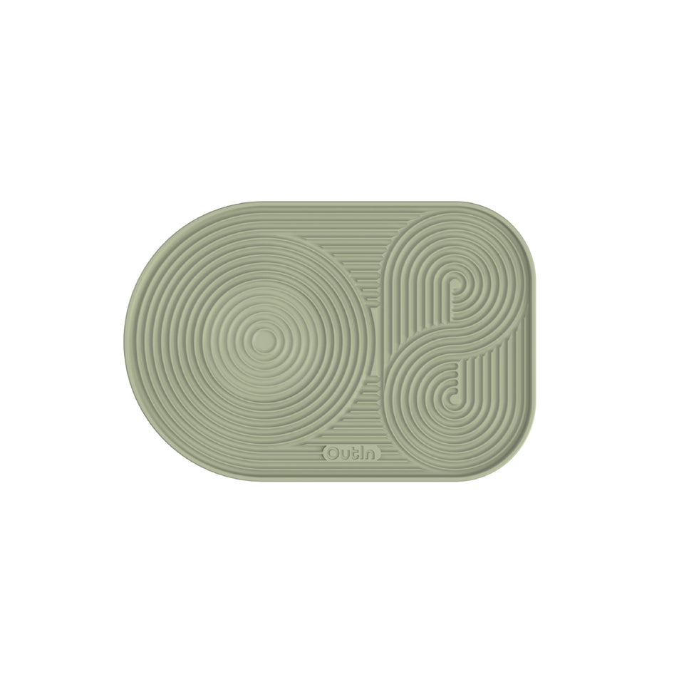 OutIn silicone coffee mat foldable waterproof design protects counters during spills.