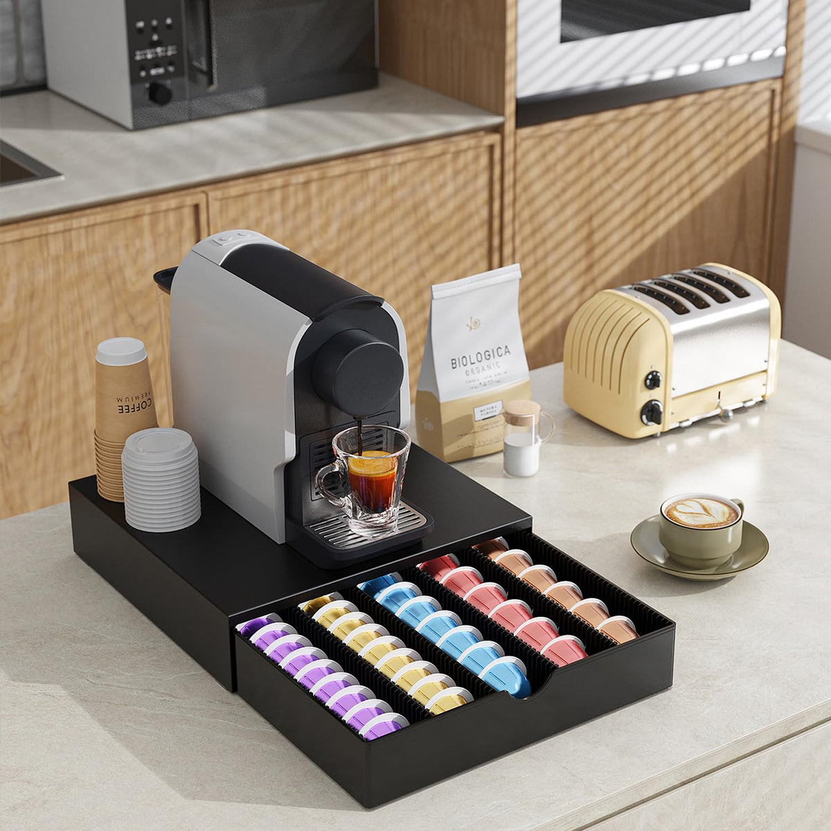 OUTIOE keeps coffee bar tidy and well organized.