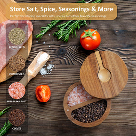 OUTNILI dual-compartment design keeps two salts or spices neatly organized.